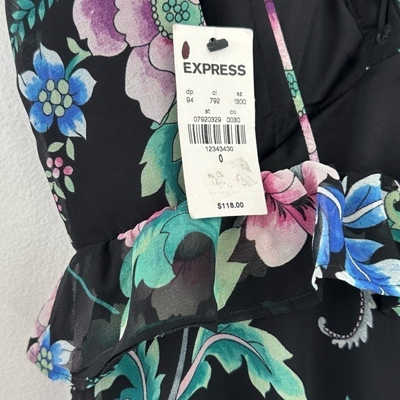 Express Womens 0 Black Floral Strappy Lace Slip Midi Dress Boho Peasant - Picture 9 of 11